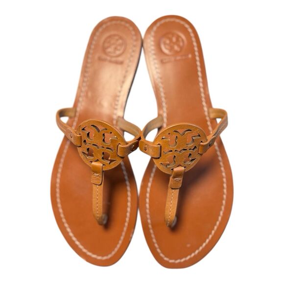 Tory Burch Mini Miller Thong Sandals Flip Flops Cognac Brown Size 8.5 - Picture 2 of 14